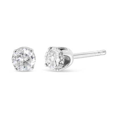Pendientes de tuerca AGS de oro blanco de 14 quilates con 1,0 quilates en total de diamantes de talla redonda brillante en engaste de 4 puntas (color F-G, claridad I1-I2)