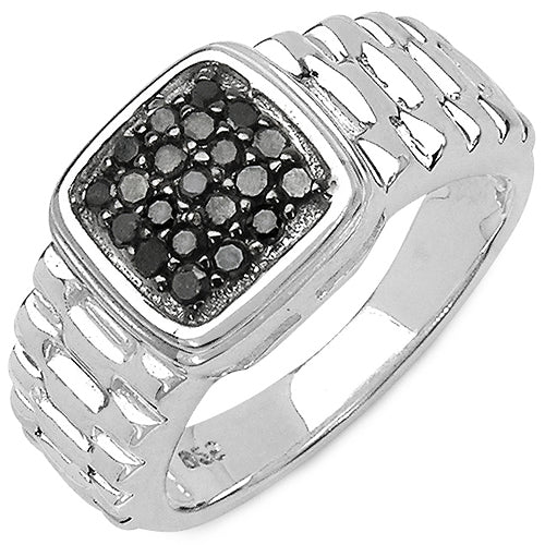 Anillo de plata de ley .925 con diamante negro auténtico de 0,22 quilates