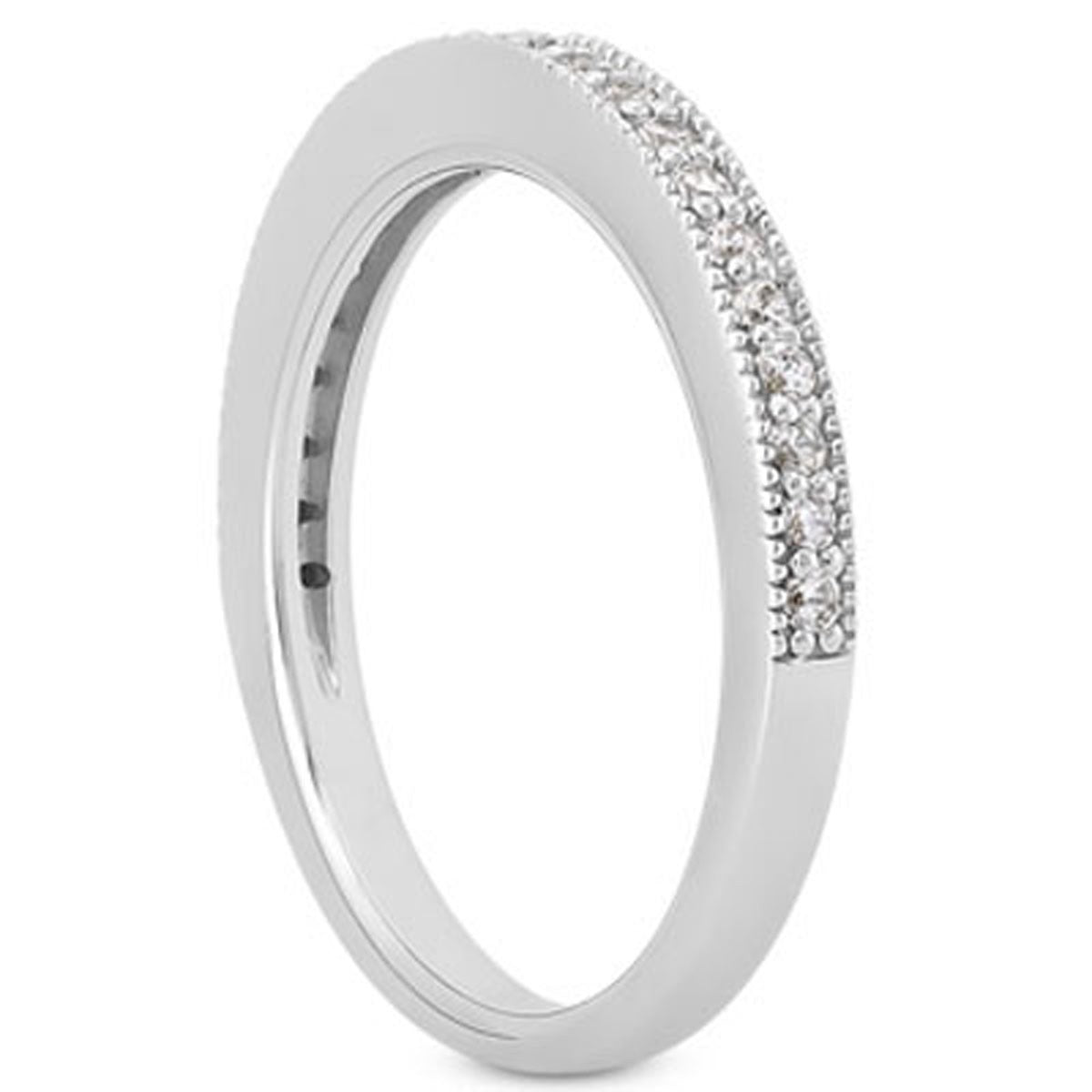 Anillo de boda con diamantes pavé y milgrana de oro blanco de 14k, mitad alrededor