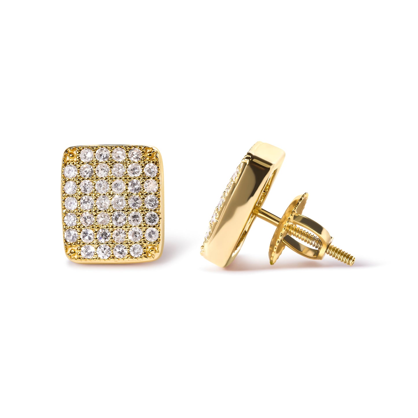Pendientes de oro amarillo de 14 quilates con diamantes de 1/2 quilate en forma de cuadrado tipo racimo (color I-J, claridad I1-I2)