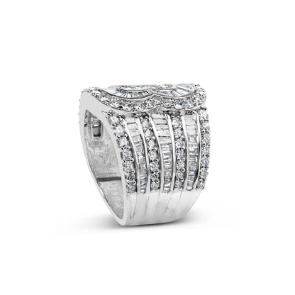 Anillo tipo bypass multihilera de oro blanco de 10K con diamantes redondos y de talla baguette de 2 1/2 ct. (color J-K, claridad I2-I3) - Talla de anillo 7