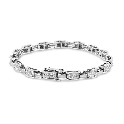 Pulsera de eslabones de oro blanco de 14K con diamantes princesa engastados invisibles de 2.00 Cttw (Claridad I1-I2, Color I-J) - 7.25"