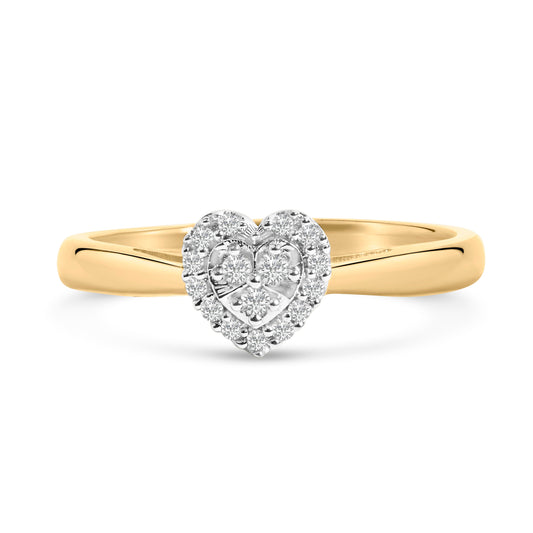 Anillo de promesa de oro amarillo de 10 quilates con diamantes de 1/10 Cttw en forma de corazón y halo