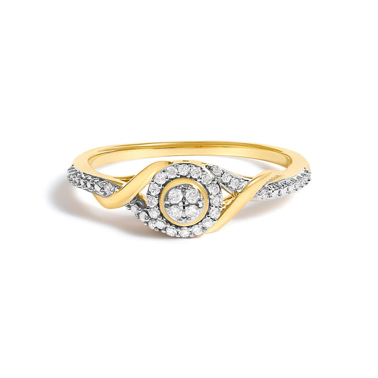 Anillo de promesa en oro amarillo de 10K con diamante en forma de espiral y halo de 1/10 Cttw (color I-J, claridad I3) - Talla 7