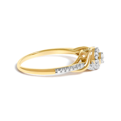 Anillo de promesa en oro amarillo de 10K con diamante en forma de espiral y halo de 1/10 Cttw (color I-J, claridad I3) - Talla 7