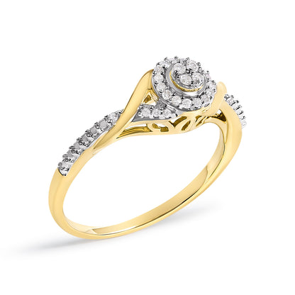 Anillo de promesa en oro amarillo de 10K con diamante en forma de espiral y halo de 1/10 Cttw (color I-J, claridad I3) - Talla 7