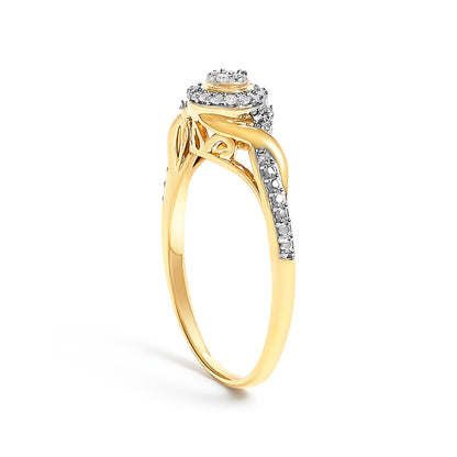 Anillo de promesa en oro amarillo de 10K con diamante en forma de espiral y halo de 1/10 Cttw (color I-J, claridad I3) - Talla 7