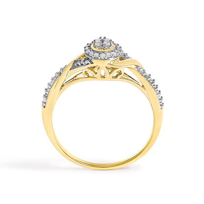 Anillo de promesa en oro amarillo de 10K con diamante en forma de espiral y halo de 1/10 Cttw (color I-J, claridad I3) - Talla 7