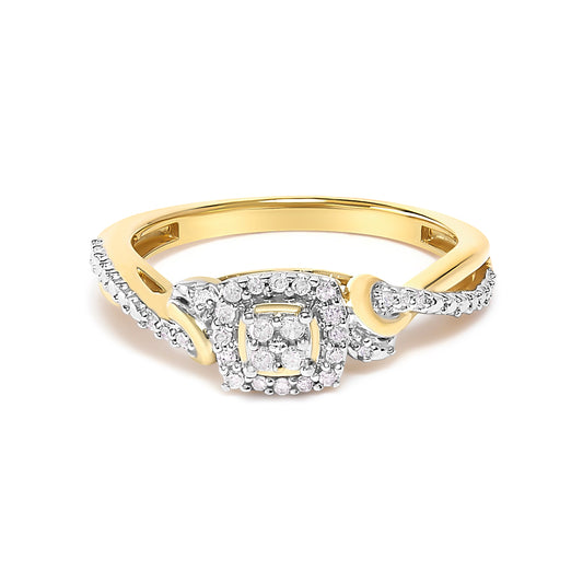 Anillo de compromiso con halo de diamante compuesto de 0,10 qt en oro amarillo de 10 qt con vástago retorcido (color I-J, claridad I3) - Talla 7