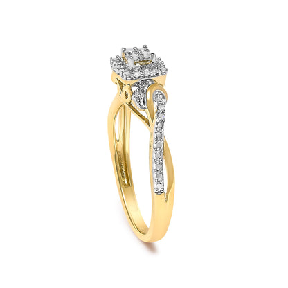Anillo de compromiso con halo de diamante compuesto de 0,10 qt en oro amarillo de 10 qt con vástago retorcido (color I-J, claridad I3) - Talla 7