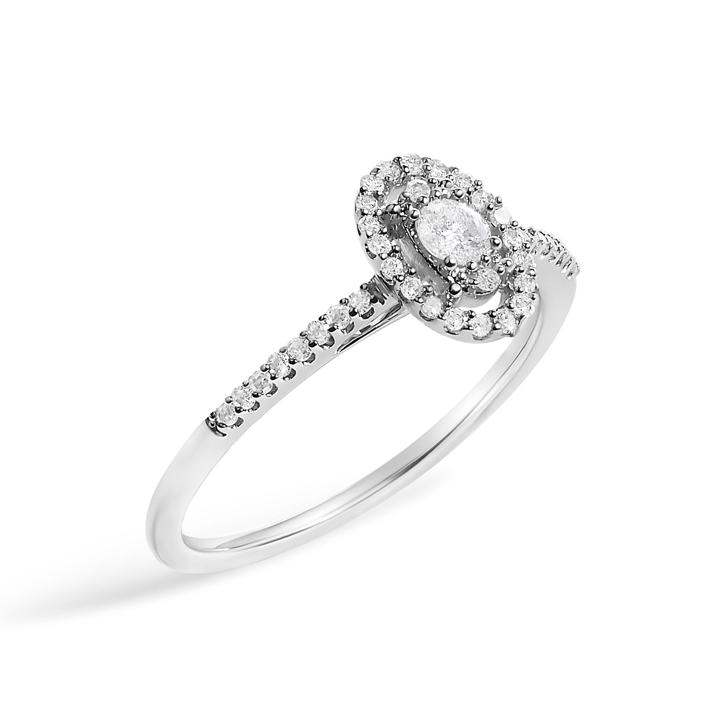 Anillo de compromiso de oro blanco de 14K con forma ovalada de diamante de 1/5 Cttw con halo (color H-I, claridad I1-I2) - Talla 7