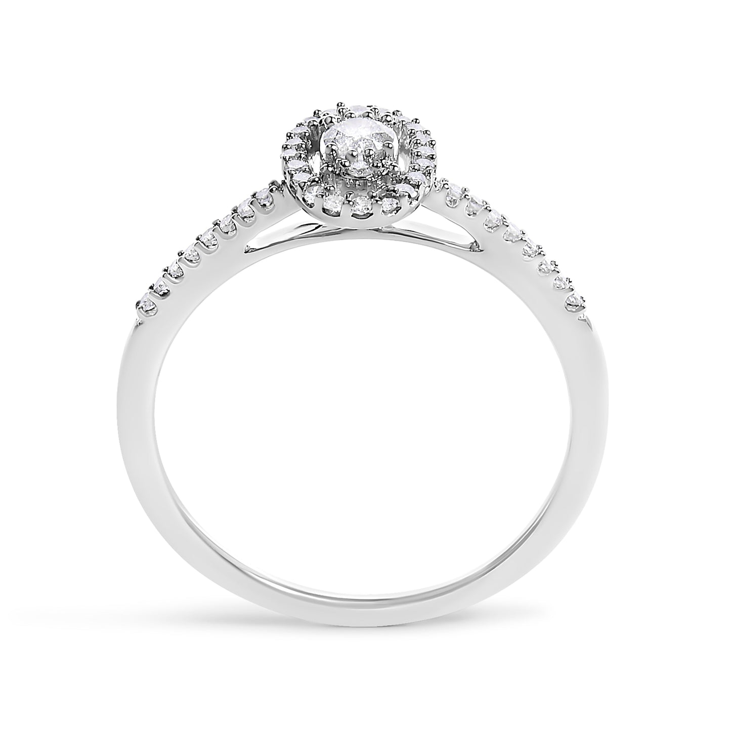 Anillo de compromiso de oro blanco de 14K con forma ovalada de diamante de 1/5 Cttw con halo (color H-I, claridad I1-I2) - Talla 7