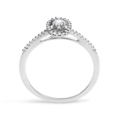 Anillo de compromiso de oro blanco de 14K con forma ovalada de diamante de 1/5 Cttw con halo (color H-I, claridad I1-I2) - Talla 7