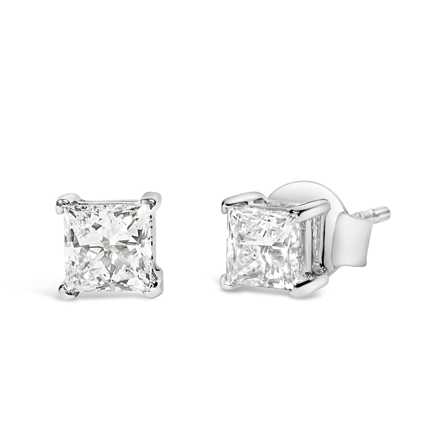 Pendientes de botón solitarios de 4 puntas de oro blanco de 14 quilates con diamantes de laboratorio talla princesa de 3/8 quilates (claridad VS1-VS2, color F-G)