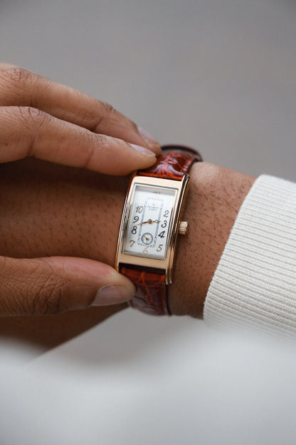 Men's 38x24mm Gold Contour Case Remote Sweep Leather watch