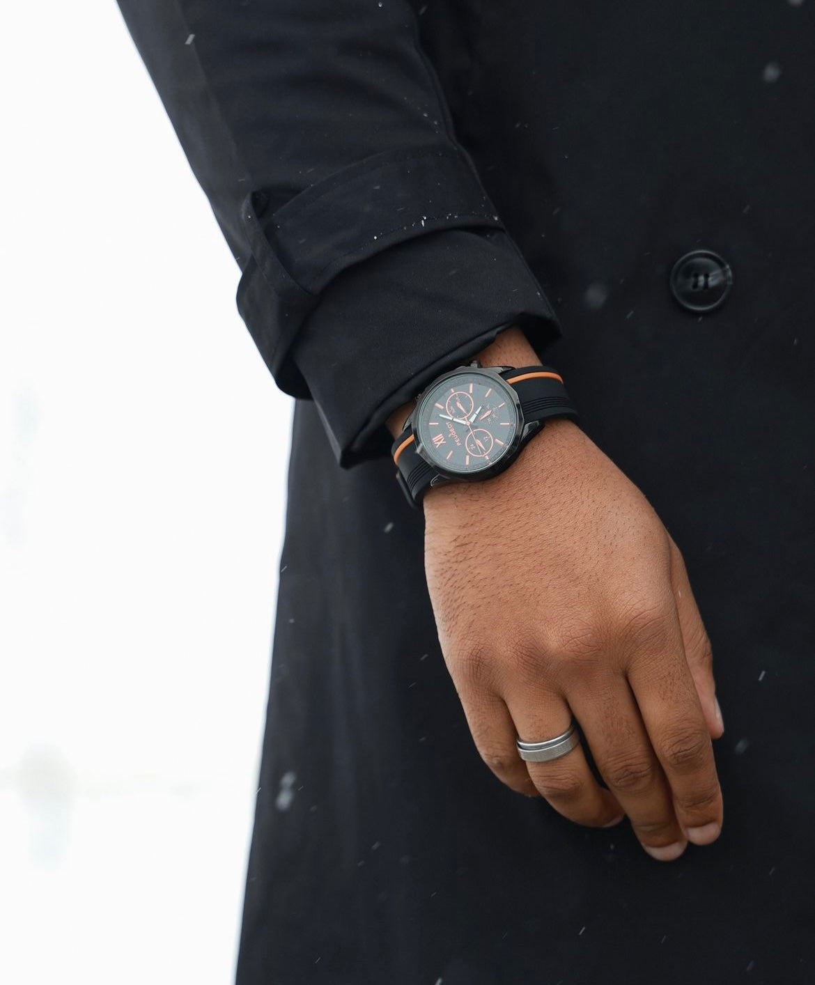 Men's 46mm Orange Multi-Function Sport Rubber Watch