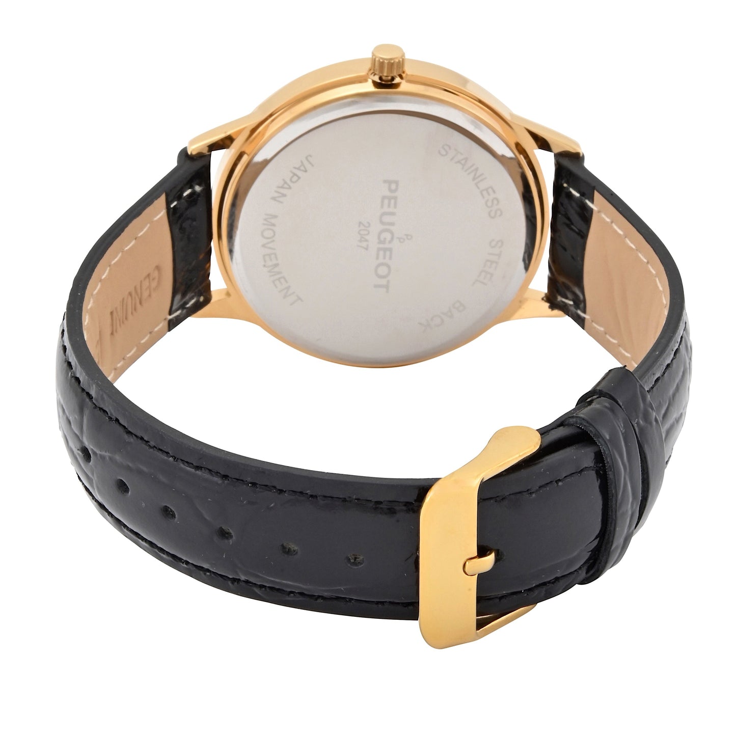 Men's 38mm Black Dial Gold Case Sun-Moon Leather Strap watch