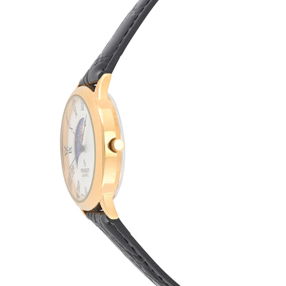 Men's 38mm White Dial Sun-Moon Leather Strap watch