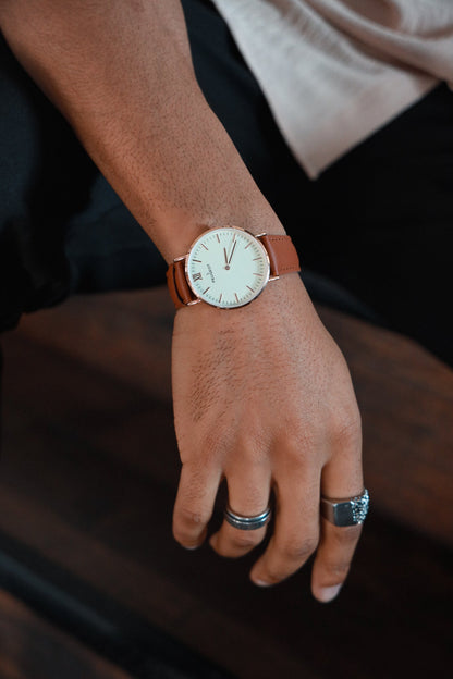 Men's 40mm Cream Dial Super Slim Leather Strap Watch