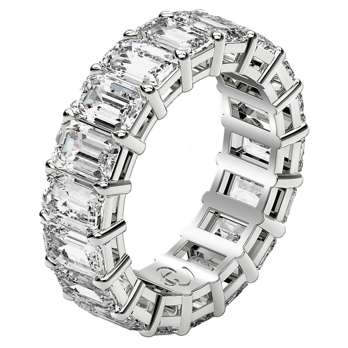 Anillo de eternidad de diamantes cultivados en laboratorio talla esmeralda en oro blanco de 14k (8 quilates totales FG/VS2)