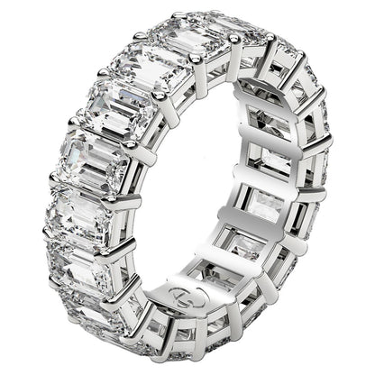 Anillo de eternidad de diamantes cultivados en laboratorio talla esmeralda en oro blanco de 14k (8 quilates totales FG/VS2)