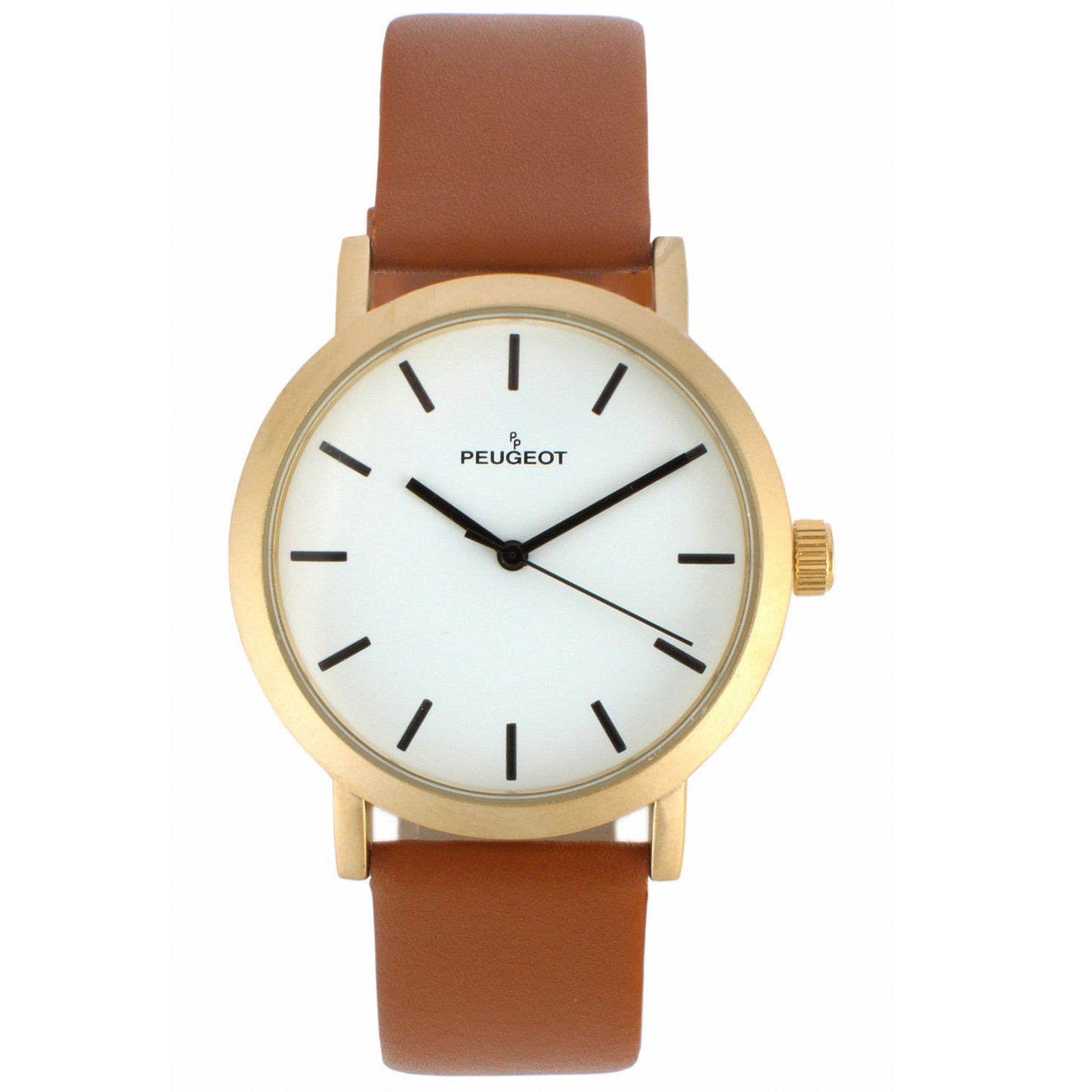 Men's 40mm Brown Minimalist Calfskin Leather Strap Watch