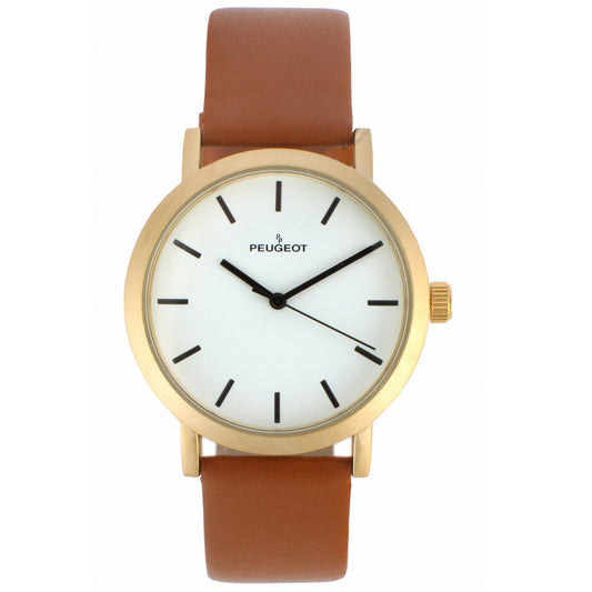Men's 40mm Brown Minimalist Calfskin Leather Strap Watch