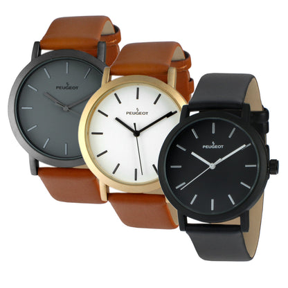 Men's 40mm Brown Minimalist Calfskin Leather Strap Watch