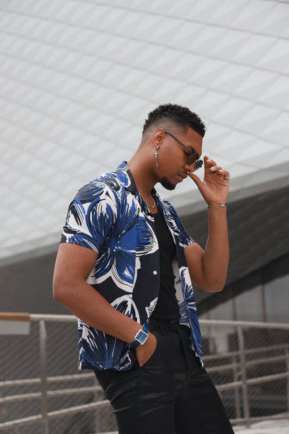 Men's Modern 35x35mm Square Watch with Metal Case and Leather Band