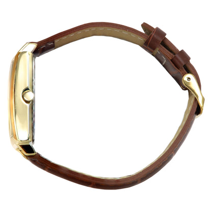 Men's 35mm 14K Gold Plated Square Watch with Brown leather Strap