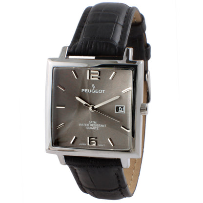 Men's Modern 35x35mm Square Watch with Metal Case and Leather Band