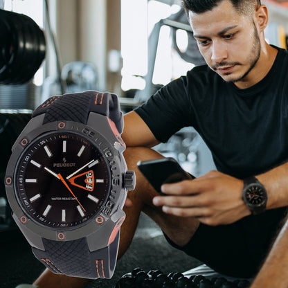 Men's 44mm Orange Sport Calendar Stitched Rubber Band Watch