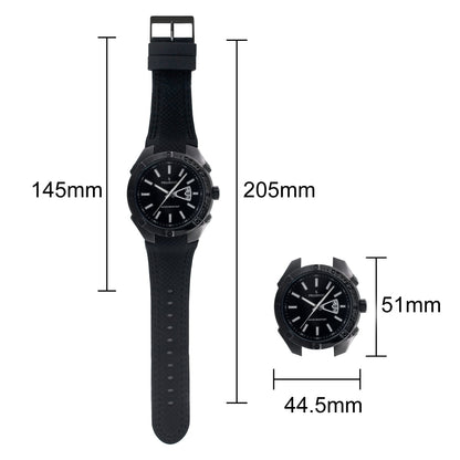 Men's 44mm Black Sport Calendar Stitched Rubber Band Watch