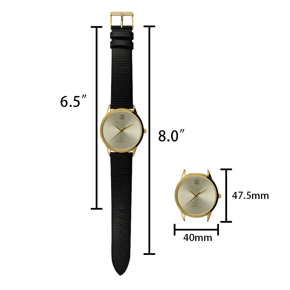 Men's 40mm Wafer Slim Round Gold-Plated Case Watch with Leather Strap