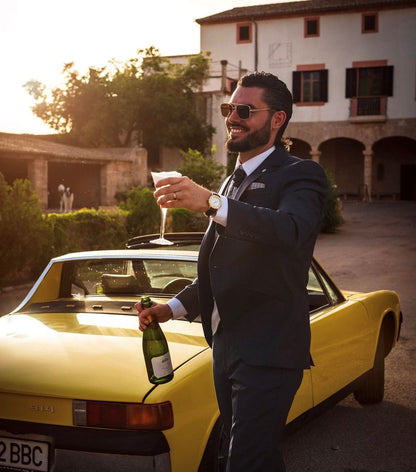 Men’s Vintage 38mm Round Gold Plated Watch with Black Leather Band