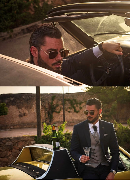 Men’s Vintage 38mm Round Gold Plated Watch with Black Leather Band