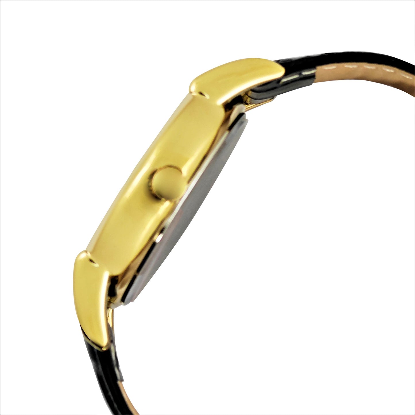 Men’s Vintage 38mm Round Gold Plated Watch with Black Leather Band