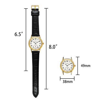 Men’s Vintage 38mm Round Gold Plated Watch with Black Leather Band