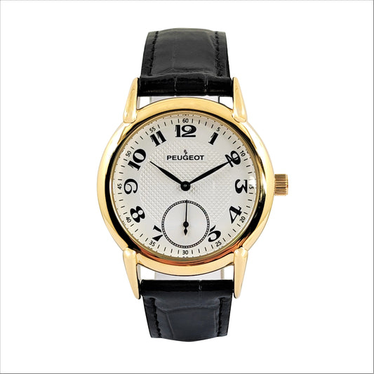 Men’s Vintage 38mm Round Gold Plated Watch with Black Leather Band