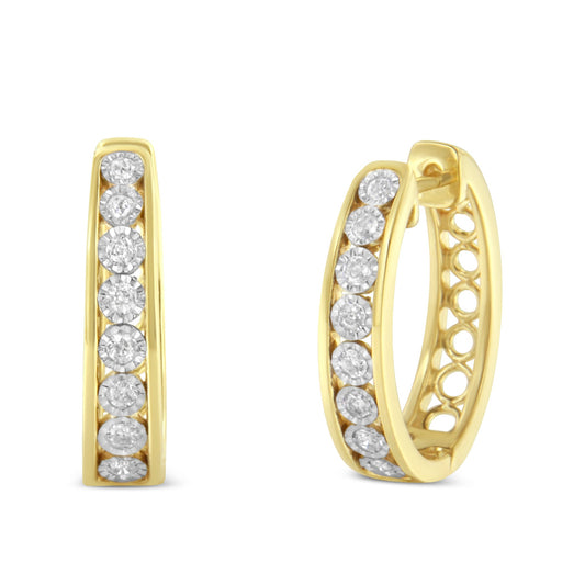 Pendientes de aro de oro blanco y amarillo de 10 quilates con diamantes (1/2 quilate en total, color J-K, claridad I2-I3)