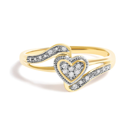 Anillo de promesa en oro amarillo de 10K con acento de diamante y corazón de filigrana (color I-J, claridad I3) - Talla 7