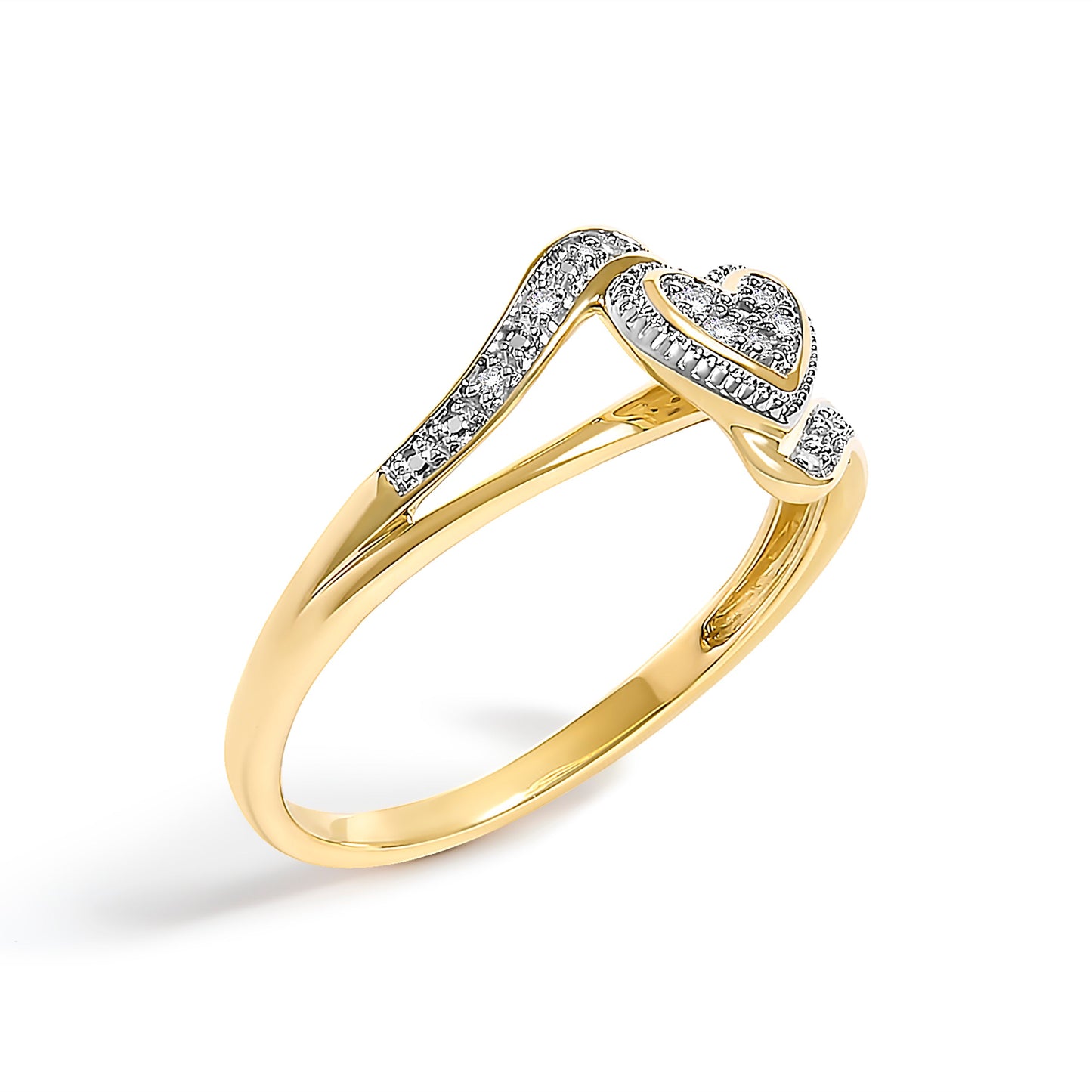 Anillo de promesa en oro amarillo de 10K con acento de diamante y corazón de filigrana (color I-J, claridad I3) - Talla 7
