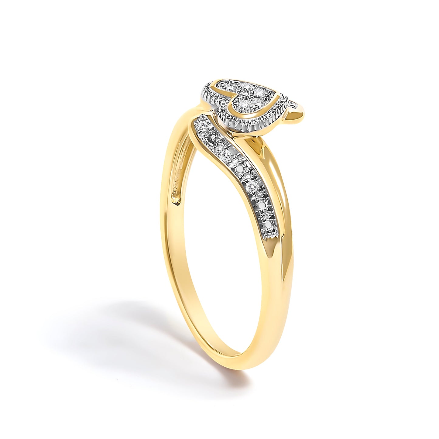 Anillo de promesa en oro amarillo de 10K con acento de diamante y corazón de filigrana (color I-J, claridad I3) - Talla 7