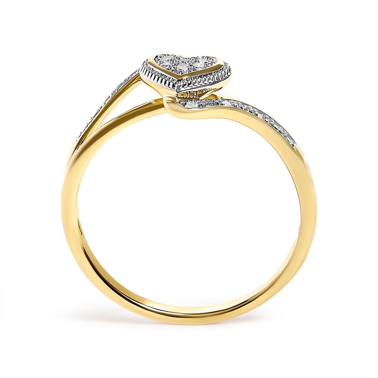 Anillo de promesa en oro amarillo de 10K con acento de diamante y corazón de filigrana (color I-J, claridad I3) - Talla 7