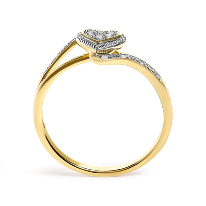 Anillo de promesa en oro amarillo de 10K con acento de diamante y corazón de filigrana (color I-J, claridad I3) - Talla 7
