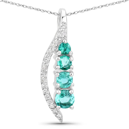 Colgante de oro blanco de 14 quilates con esmeralda zambiana auténtica de 0,34 quilates y diamantes blancos