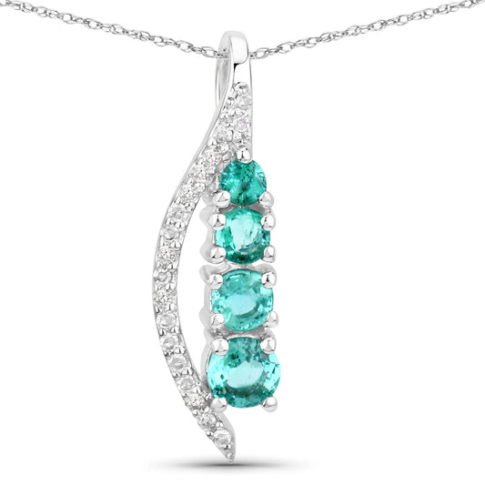 Colgante de oro blanco de 14 quilates con esmeralda zambiana auténtica de 0,34 quilates y diamantes blancos