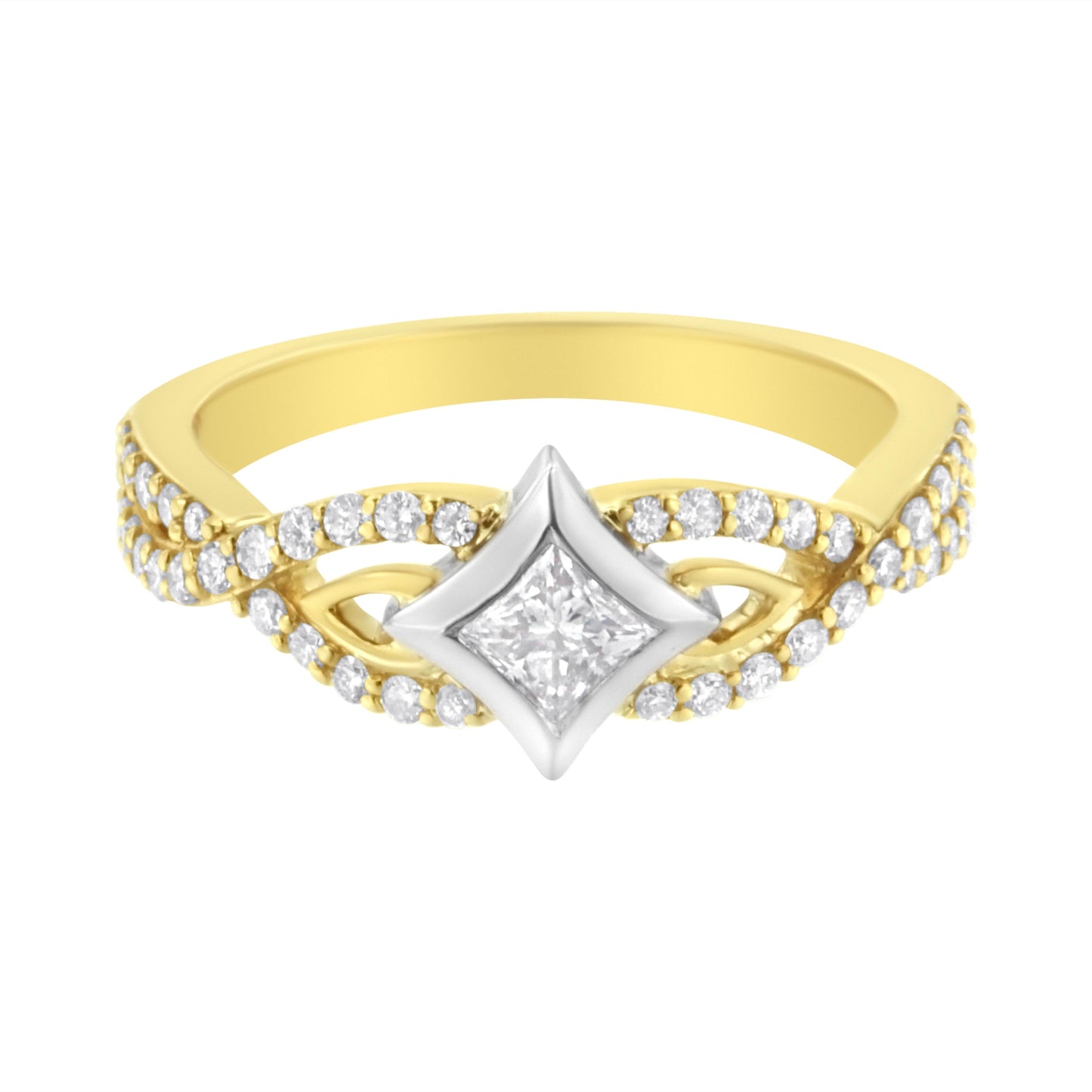 Anillo de oro de 10K bicolor con diamante de 2/3 Cttw, corte de cometa y banda retorcida (color H-I, claridad SI2-I1)