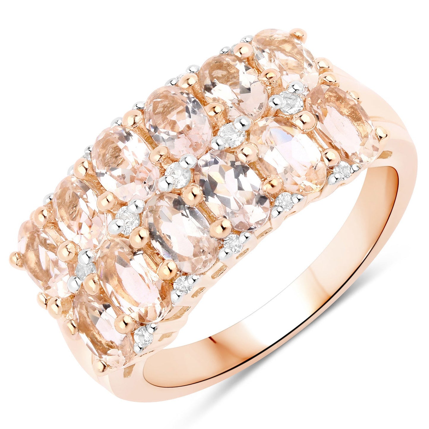 Anillo de plata de ley .925 con morganita genuina y topacio blanco de 2,80 quilates
