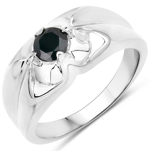 Anillo de Plata de Ley .925 con Diamante Negro Genuino de 0,50 Quilates